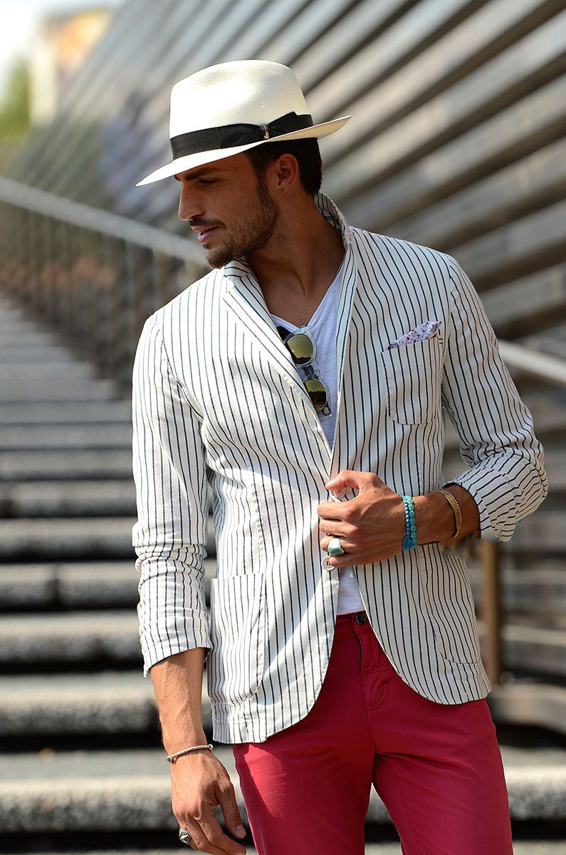 Men's Cotton And Linen Loose Striped Thin Casual Suit Jacket