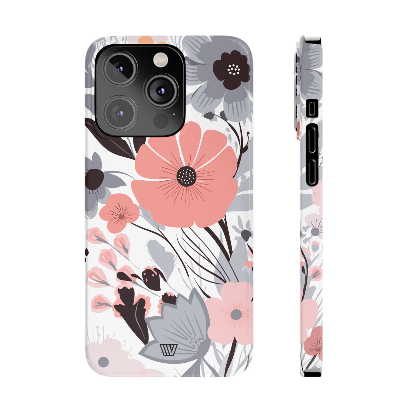 GRAY PASTEL FLOWERS | Slim iPhone Case