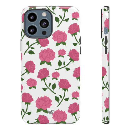 PINK ROSES ON WHITE | Tough Phone Case