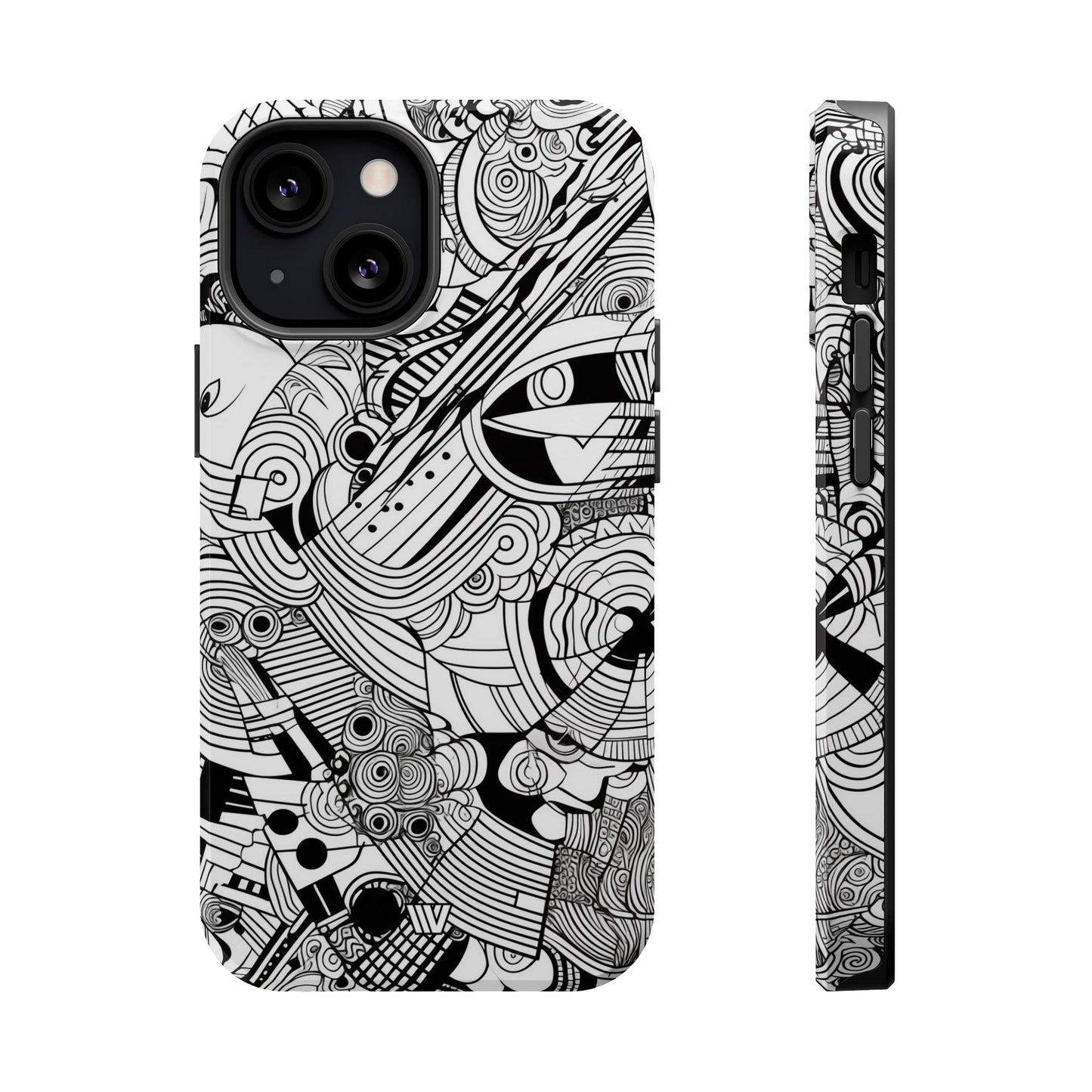 B&W ABSTRACT DOODLE | MagSafe Tough iPhone Case