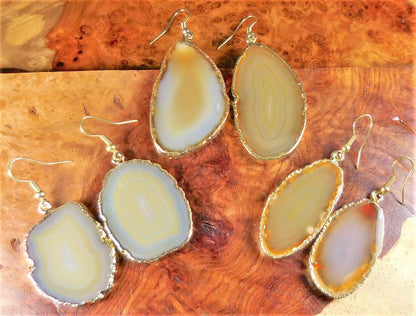 Agate Slice Earrings - Natural Gold