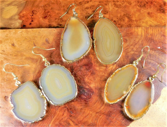 Agate Slice Earrings - Natural Gold