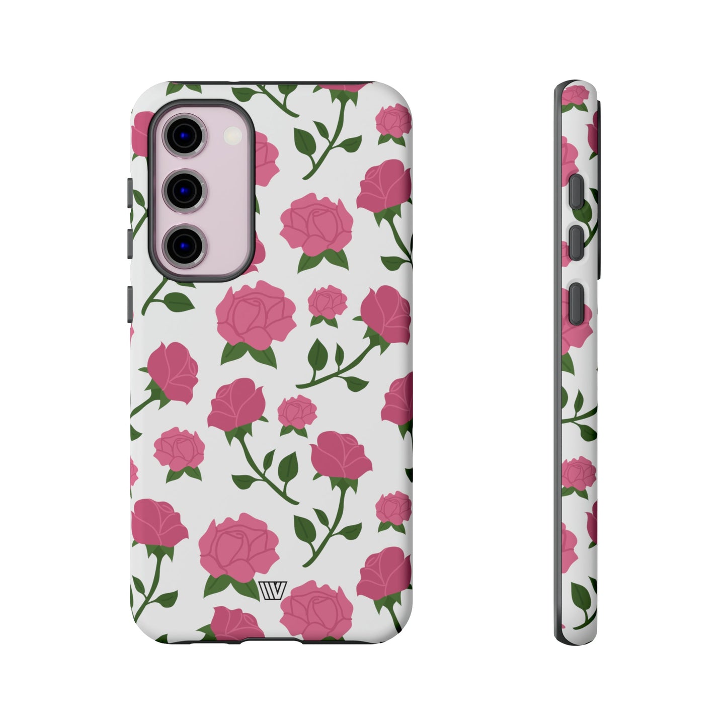 PINK ROSES ON WHITE | Tough Phone Case