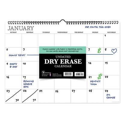 Undated 17" x 12" Dry Erase Medium Wire-o Hanging Wall Calendar