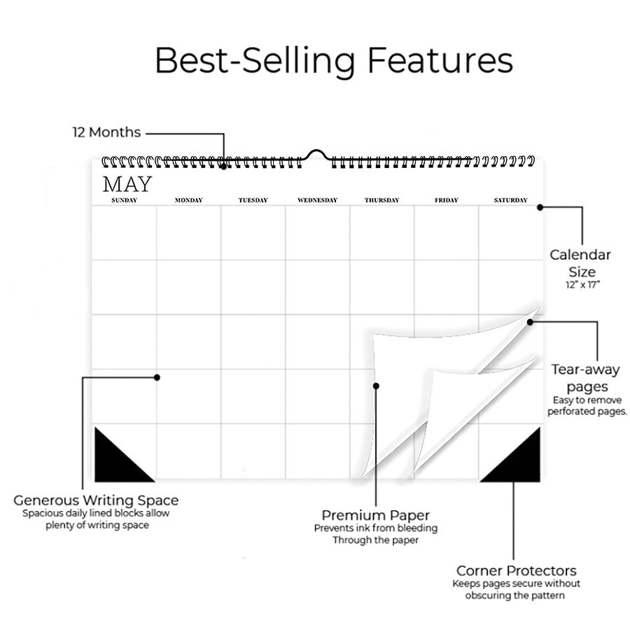 Undated 17" x 12" Dry Erase Medium Wire-o Hanging Wall Calendar