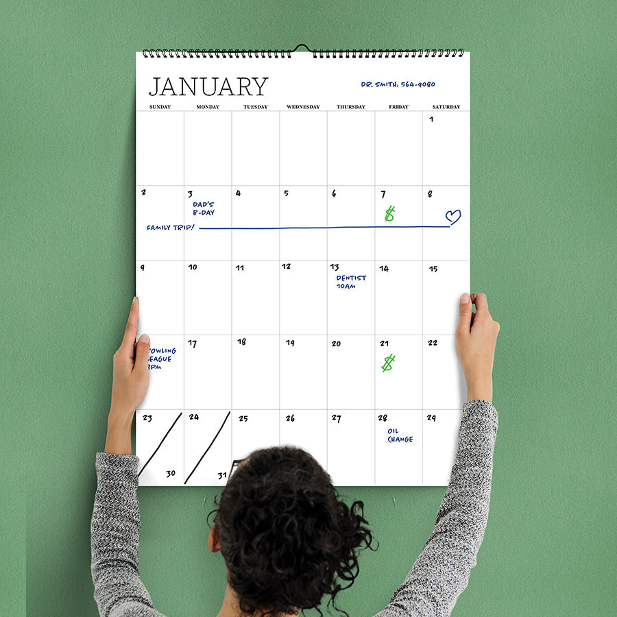 Undated 17" x 22" Dry Erase Large Wire-o Hanging Wall Calendar