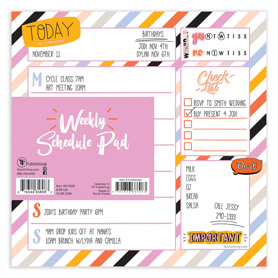 Super Stripe Weekly Square Schedule Pad