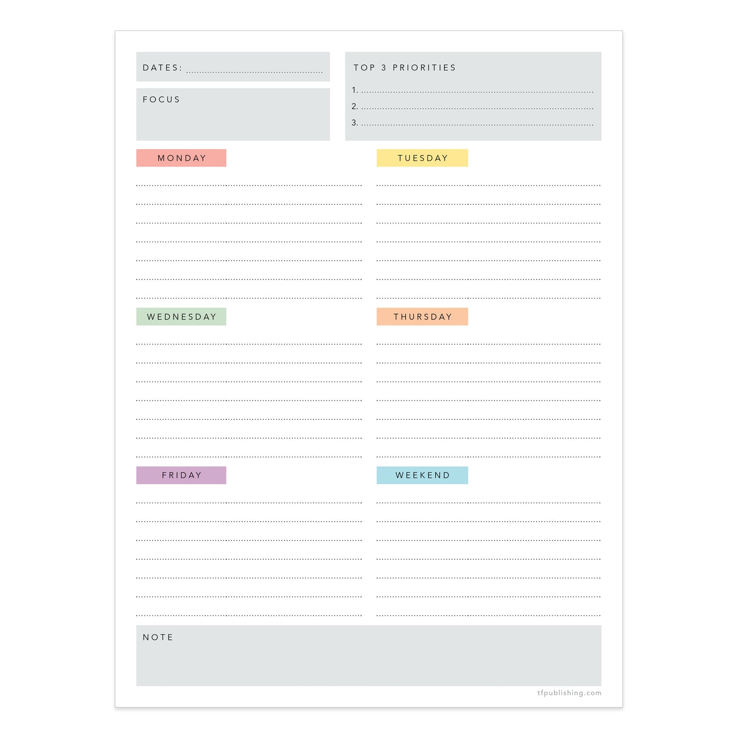 Simply Weekly Color Coded Task Pad - Magnetic