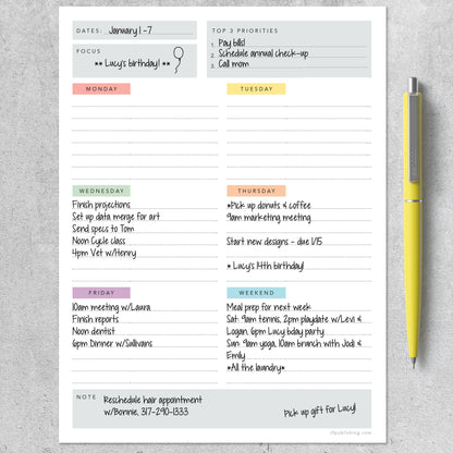 Simply Weekly Color Coded Task Pad - Magnetic