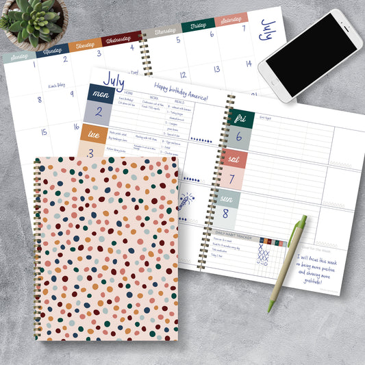 Spotted Dot Boho Undated Large Weekly Monthly Spiral Planner