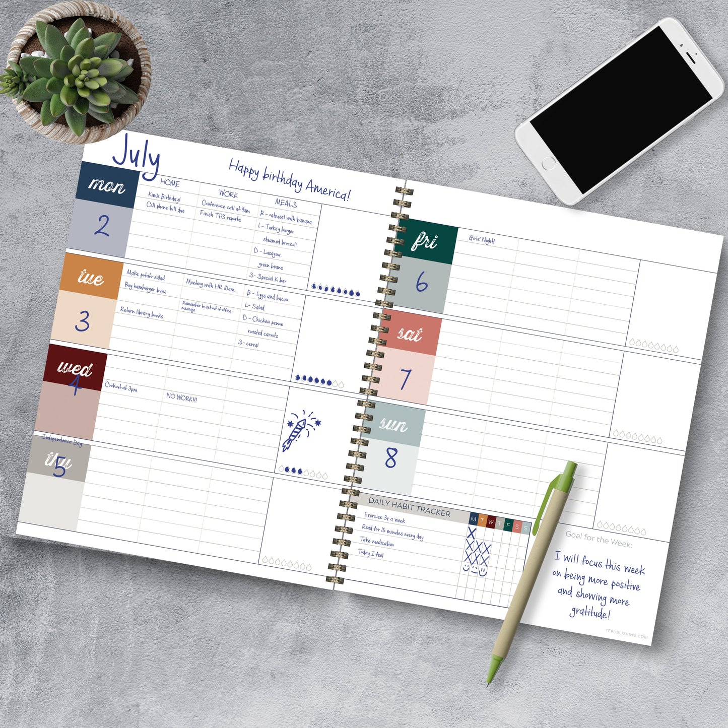 Spotted Dot Boho Undated Large Weekly Monthly Spiral Planner