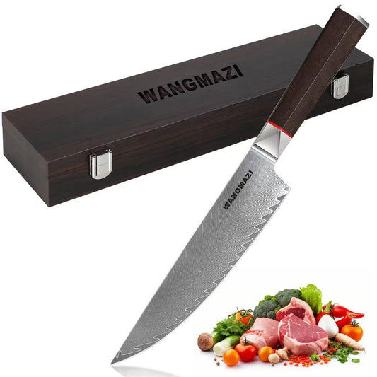 WANGMAZI 8-Inch Premium Damascus Chef Knife with Ergonomic Wood Handle