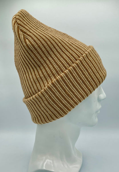 HAAKWEAR Cuffed Wide Ribbed Striped Beanie, Limited Edition, Brown/Beige, Made in USA