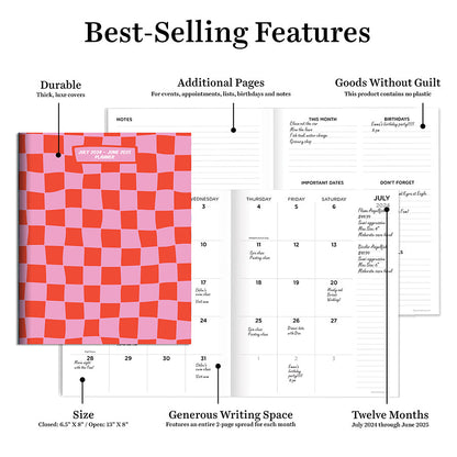 **FINAL SALE** July 2024 - June 2025 Check Pink and Red Medium Monthly Planner