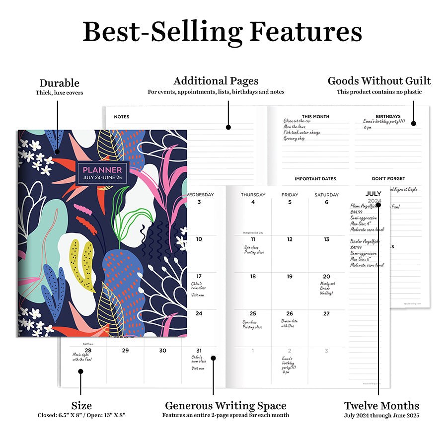 **FINAL SALE** July 2024 - June 2025 Funky Floral Medium Monthly Planner