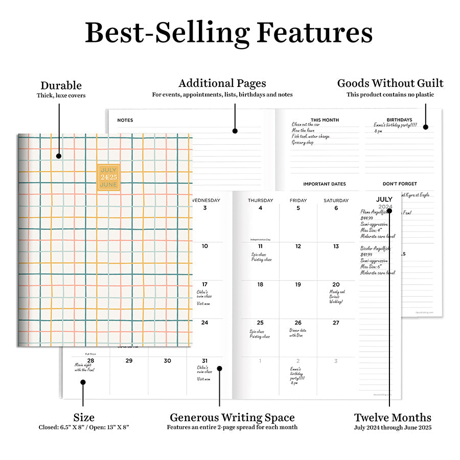 **FINAL SALE** July 2024 - June 2025 Graph Paper Medium Monthly Planner