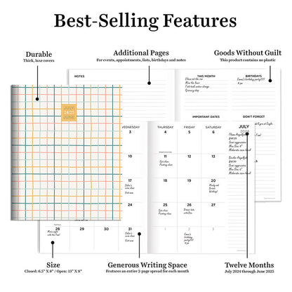 **FINAL SALE** July 2024 - June 2025 Graph Paper Medium Monthly Planner