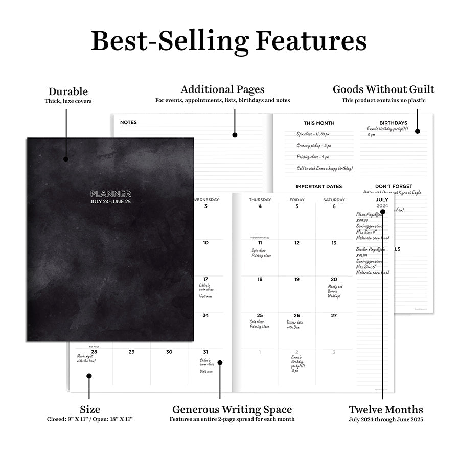 **FINAL SALE** July 2024 - June 2025 Slate Large Monthly Planner