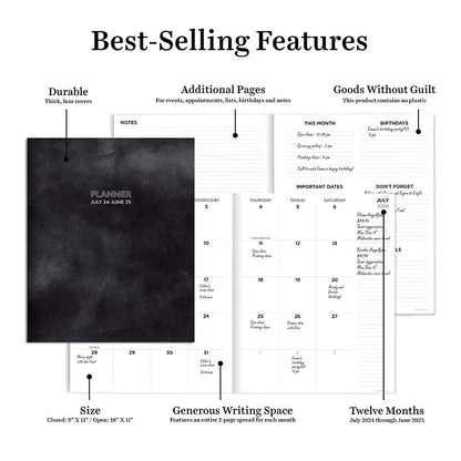 **FINAL SALE** July 2024 - June 2025 Slate Large Monthly Planner