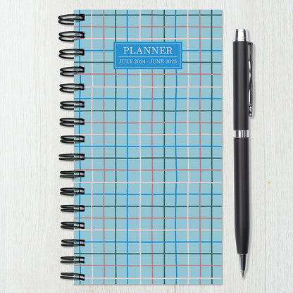 **FINAL SALE** July 2024 - June 2025 Blue Plaid Small Weekly Monthly Planner