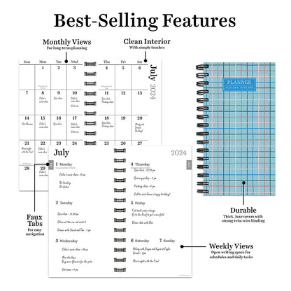 **FINAL SALE** July 2024 - June 2025 Blue Plaid Small Weekly Monthly Planner