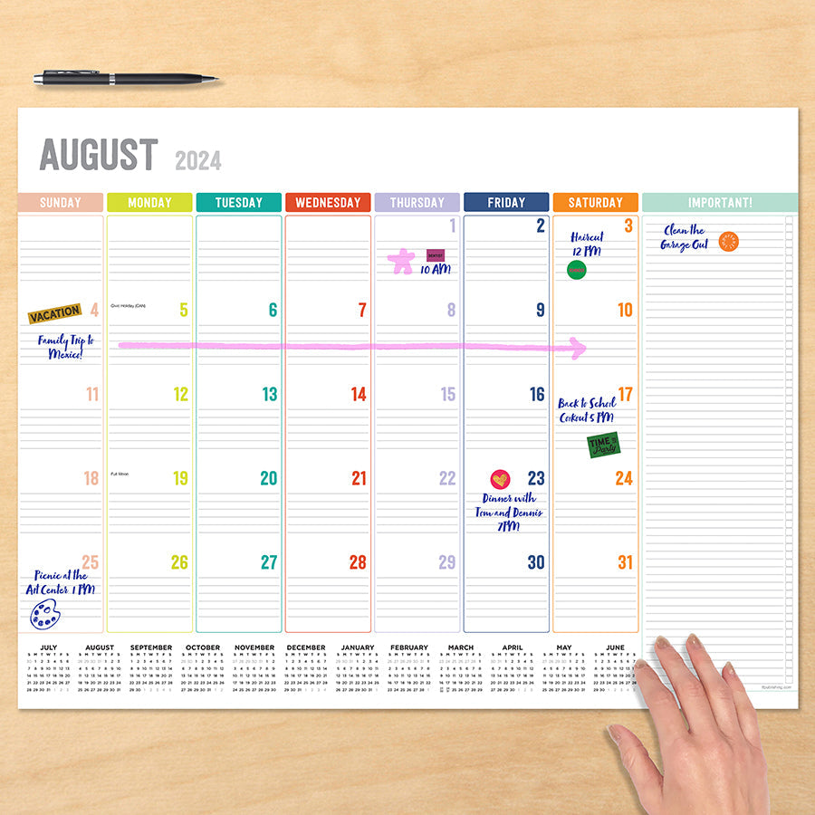 **FINAL SALE** July 2024 - June 2025 Rainbow Blocks Large Desk Pad Monthly Blotter Calendar