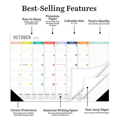 **FINAL SALE** July 2024 - June 2025 Rainbow Blocks Medium Desk Pad Monthly Blotter Calendar