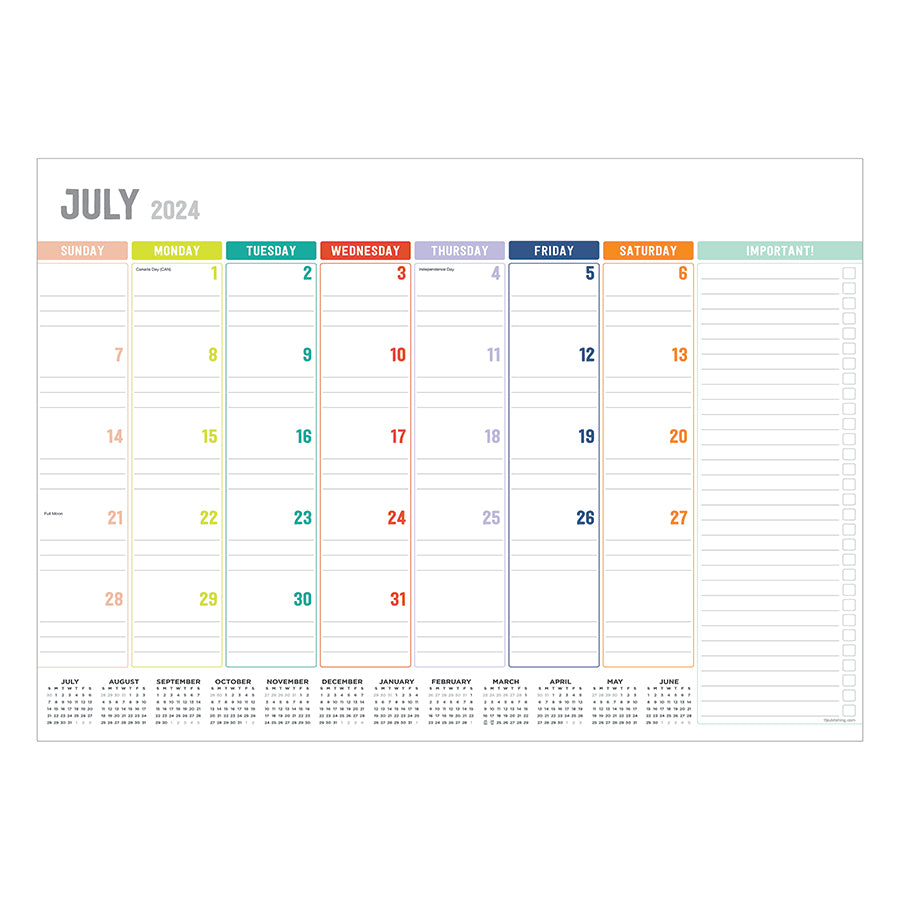 **FINAL SALE** July 2024 - June 2025 Rainbow Blocks Medium Desk Pad Monthly Blotter Calendar