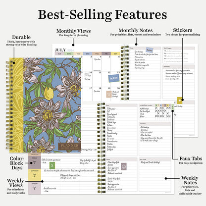 **FINAL SALE** July 2024 - June 2025 Coastal Flowers Medium Weekly Monthly Planner