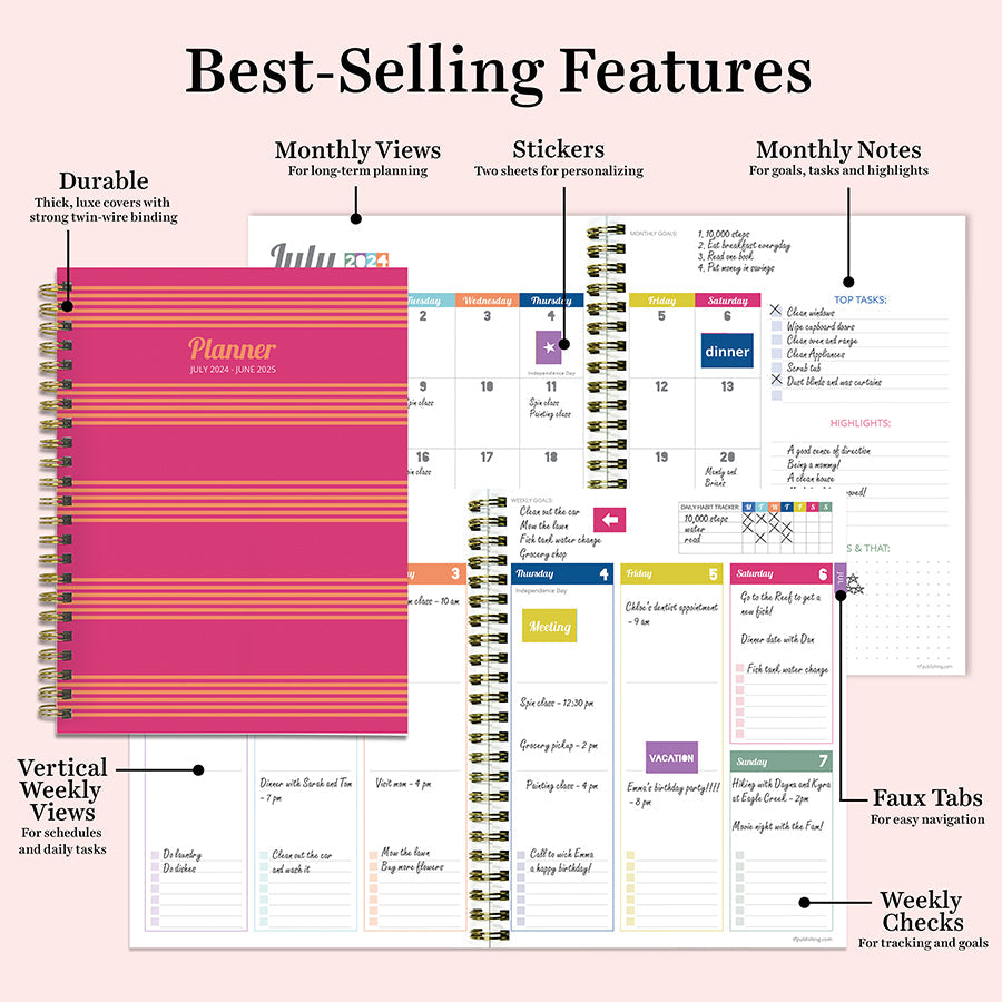 **FINAL SALE** July 2024 - June 2025 Cabana Stripe Medium Weekly Monthly Planner