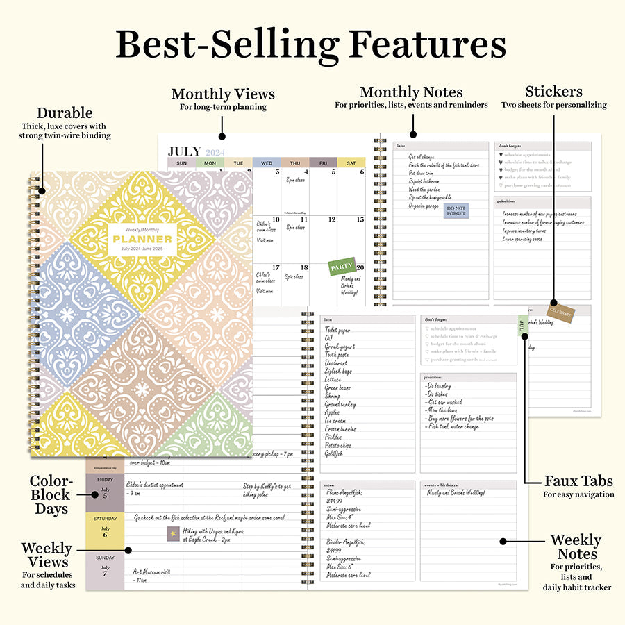 **FINAL SALE** July 2024 - June 2025 Byzantine Tile Large Weekly Monthly Planner