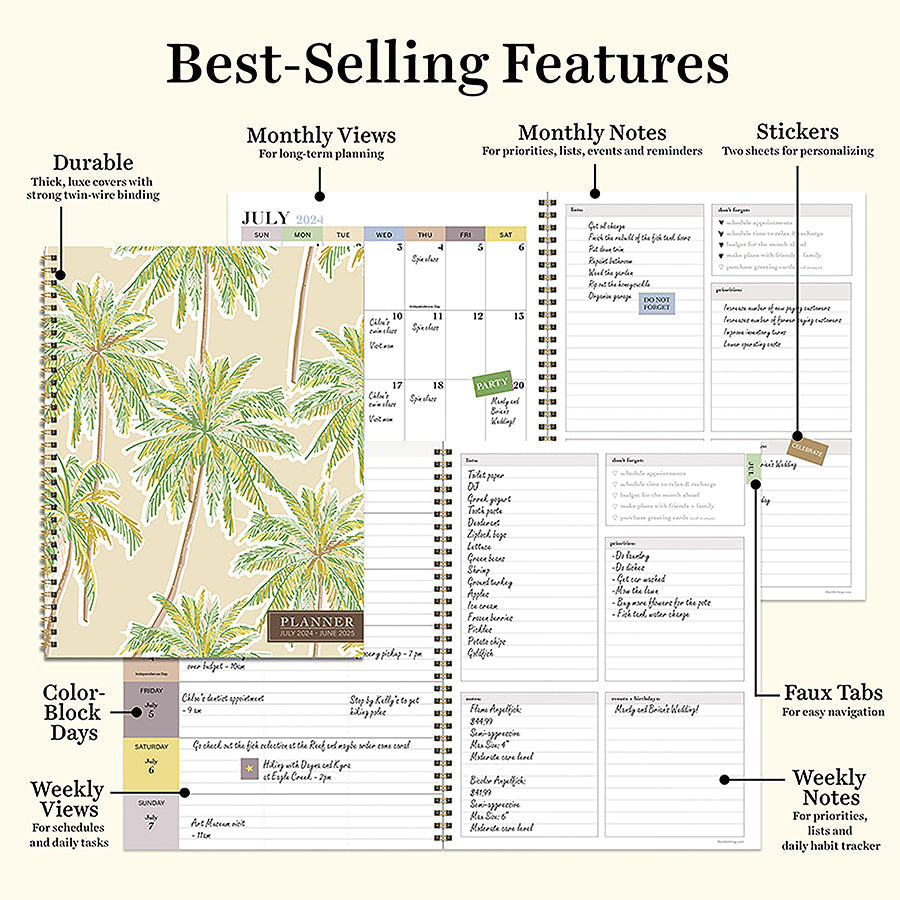 **FINAL SALE** July 2024 - June 2025 Positano Palms Large Weekly Monthly Planner