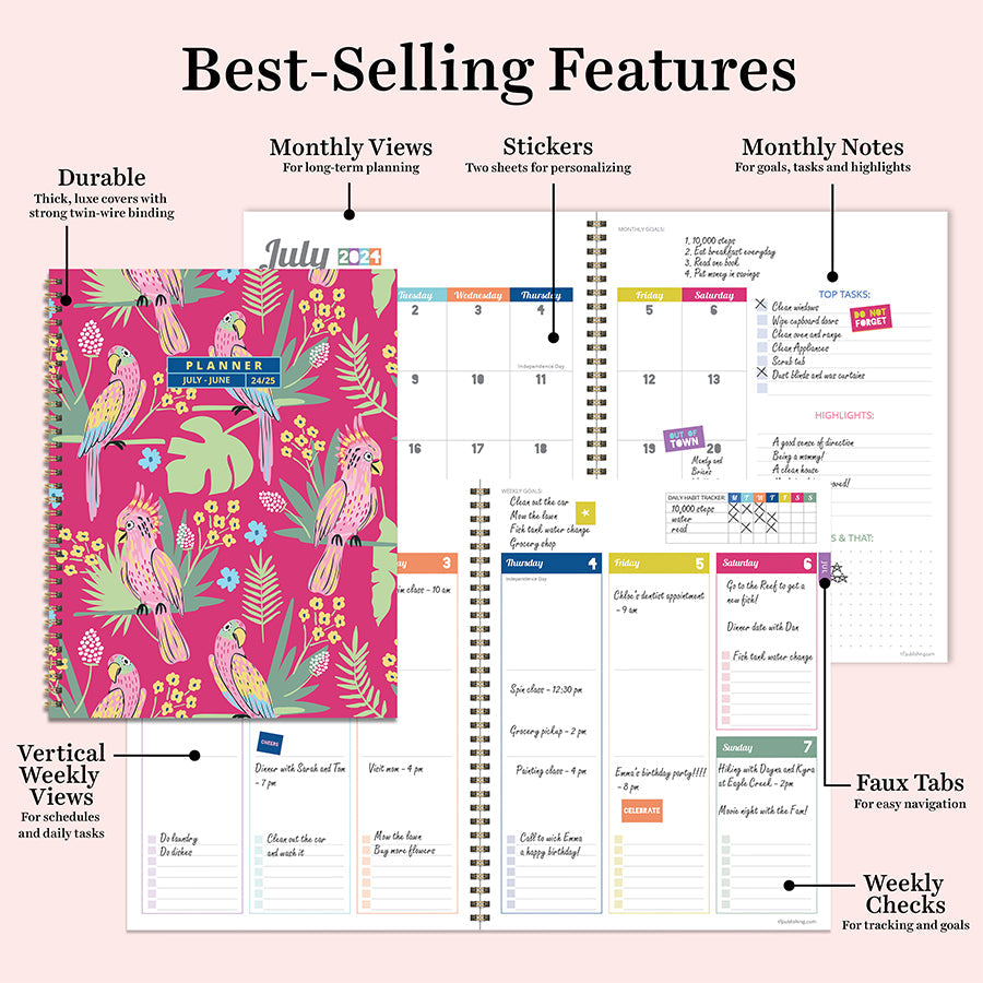 **FINAL SALE** July 2024 - June 2025 Pretty Parrot Large Weekly Monthly Planner