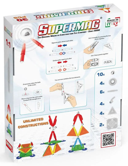 Tinamiri Supermag - Multicolor 30 - Magnetic Building Set, Educational construction fun, 30 piece set, Magnet Toys, 0650