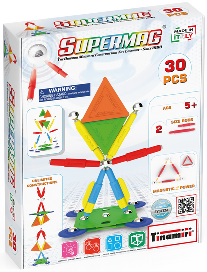 Tinamiri Supermag - Multicolor 30 - Magnetic Building Set, Educational construction fun, 30 piece set, Magnet Toys, 0650