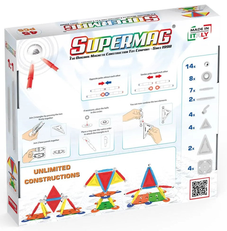 Tinamiri Supermag - Multicolor 45 - Magnetic Building Set, Educational construction fun, 45 piece set, Magnet Toys, 0651