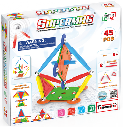 Tinamiri Supermag - Multicolor 45 - Magnetic Building Set, Educational construction fun, 45 piece set, Magnet Toys, 0651