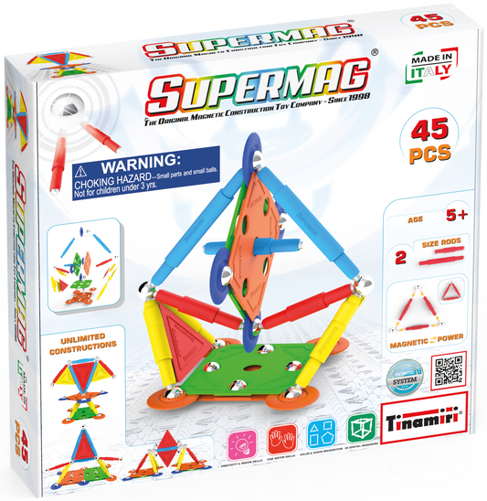 Tinamiri Supermag - Multicolor 45 - Magnetic Building Set, Educational construction fun, 45 piece set, Magnet Toys, 0651