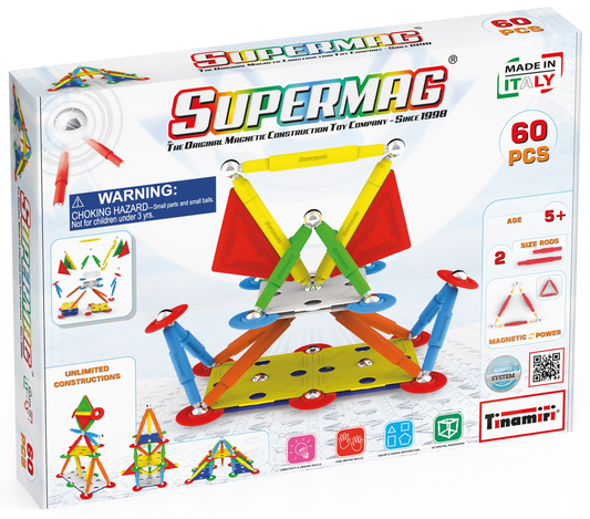 Tinamiri Supermag - Multicolor 60 - Magnetic Building Set, Educational construction fun, 60 piece set, Magnet Toys, 0652