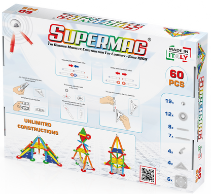 Tinamiri Supermag - Multicolor 60 - Magnetic Building Set, Educational construction fun, 60 piece set, Magnet Toys, 0652