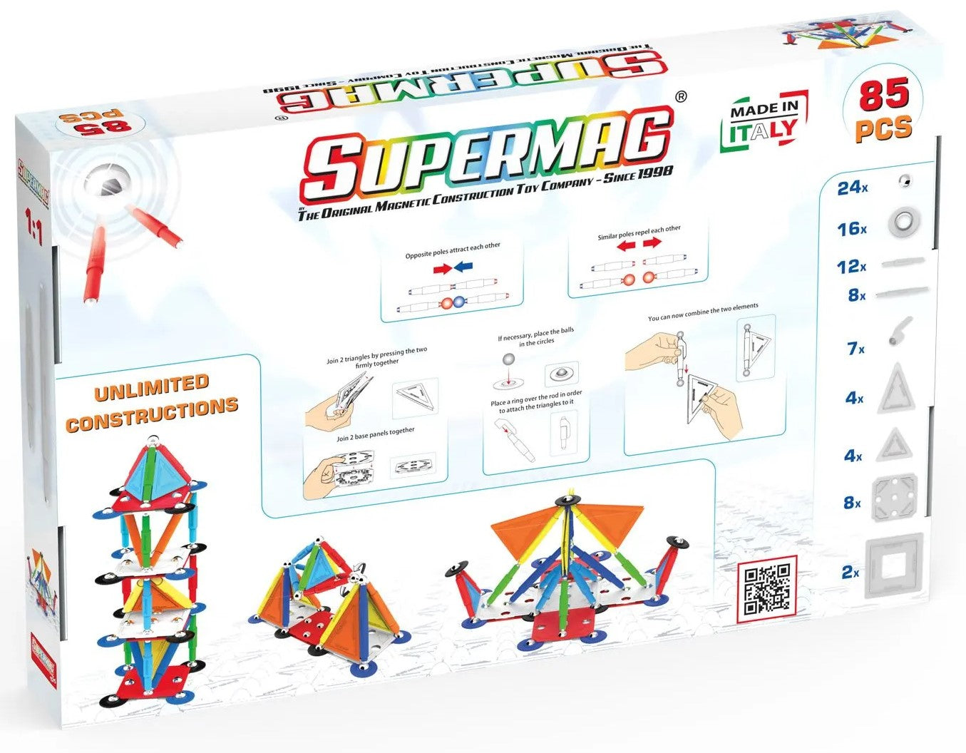 Tinamiri Supermag - Multicolor 85 - Magnetic Building Set, Educational construction fun, 85 piece set, Magnet Toys, 0658