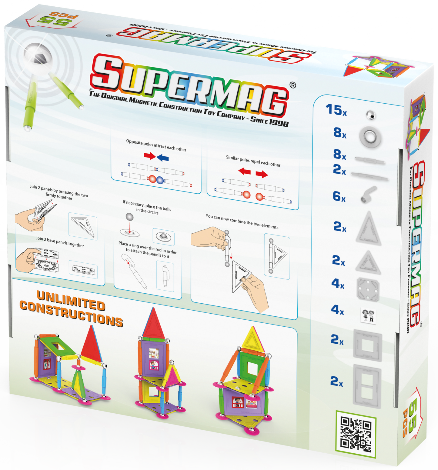 Tinamiri Supermag - House 55 - Magnetic Building Set, Educational construction fun, 55 piece set, Magnet Toys, 0663