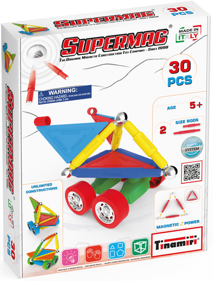 Tinamiri Supermag - Wheels 30 - Magnetic Building Set, Educational construction fun, 30 piece set, Magnet Toys, 0653