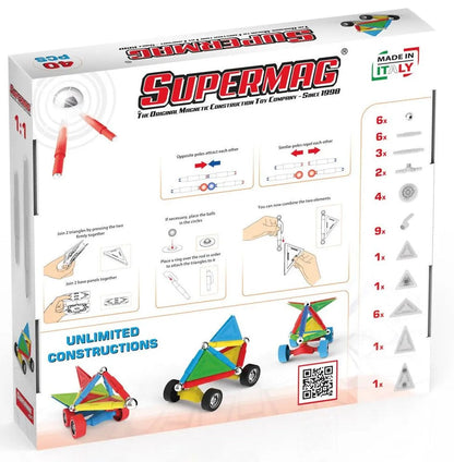 Tinamiri Supermag - Wheels 40 - Magnetic Building Set, Educational construction fun, 40 piece set, Magnet Toys, 0660