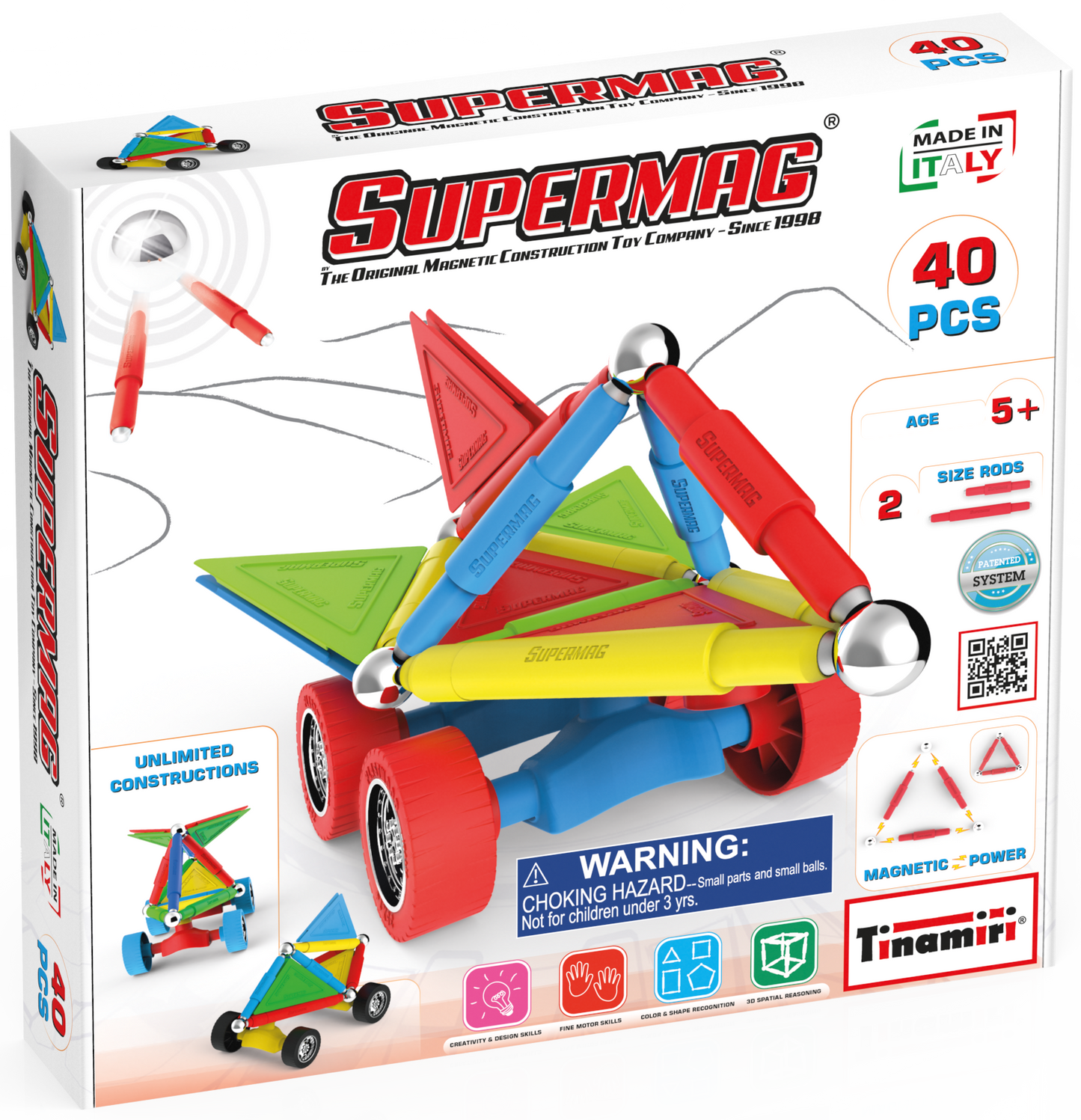 Tinamiri Supermag - Wheels 40 - Magnetic Building Set, Educational construction fun, 40 piece set, Magnet Toys, 0660