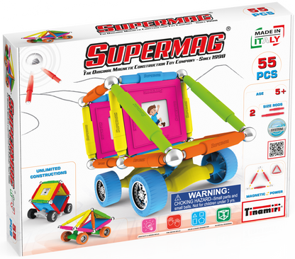 Tinamiri Supermag - Wheels 55 - Magnetic Building Set, Educational construction fun, 55 piece set, Magnet Toys, 0661