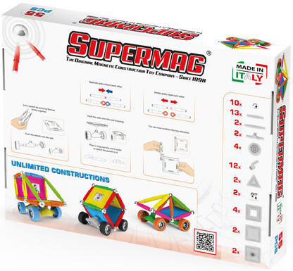 Tinamiri Supermag - Wheels 55 - Magnetic Building Set, Educational construction fun, 55 piece set, Magnet Toys, 0661