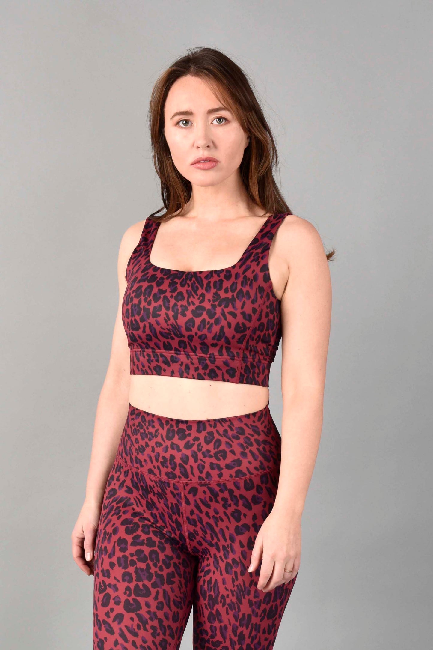 Brigitte Recycled Luxe Longline Bra in Red Velvet Leopard