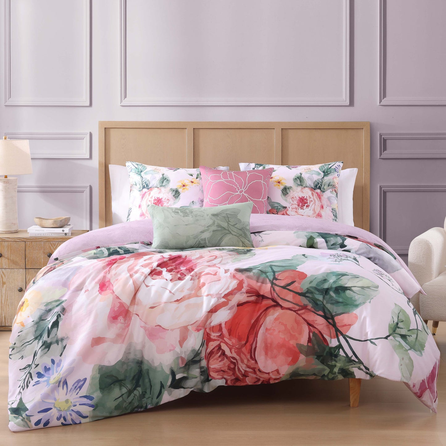 Bebejan Cool Pink Roses 5 Piece Reversible Comforter Set