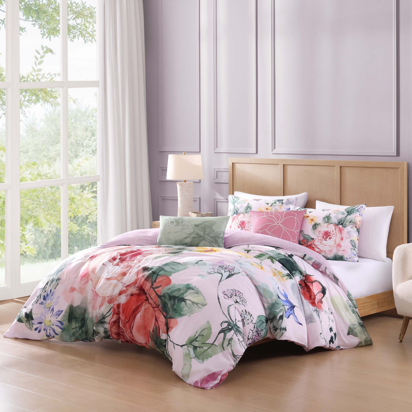 Bebejan Cool Pink Roses 5 Piece Reversible Comforter Set